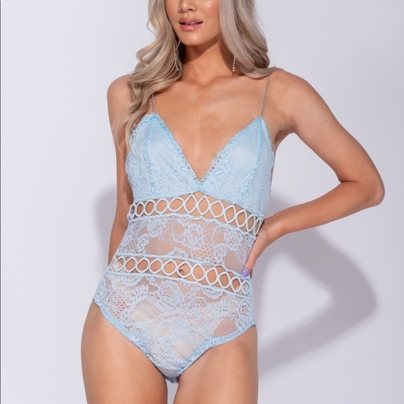 Lace Panel Cutout Plunge Neck Bodysuit NWT - Picture 8 of 8